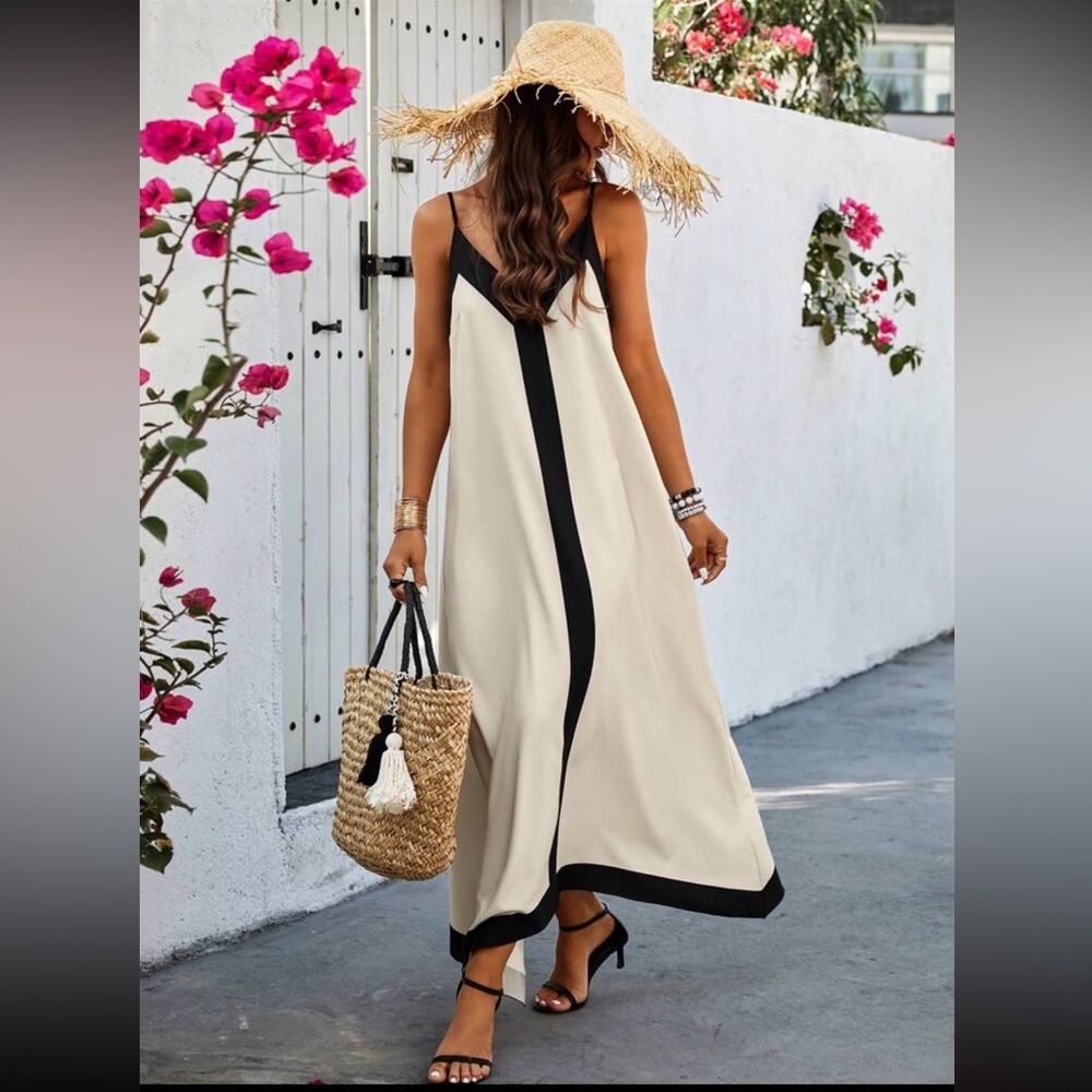 SHEIN Color Block Spaghetti Strap A Line Dress